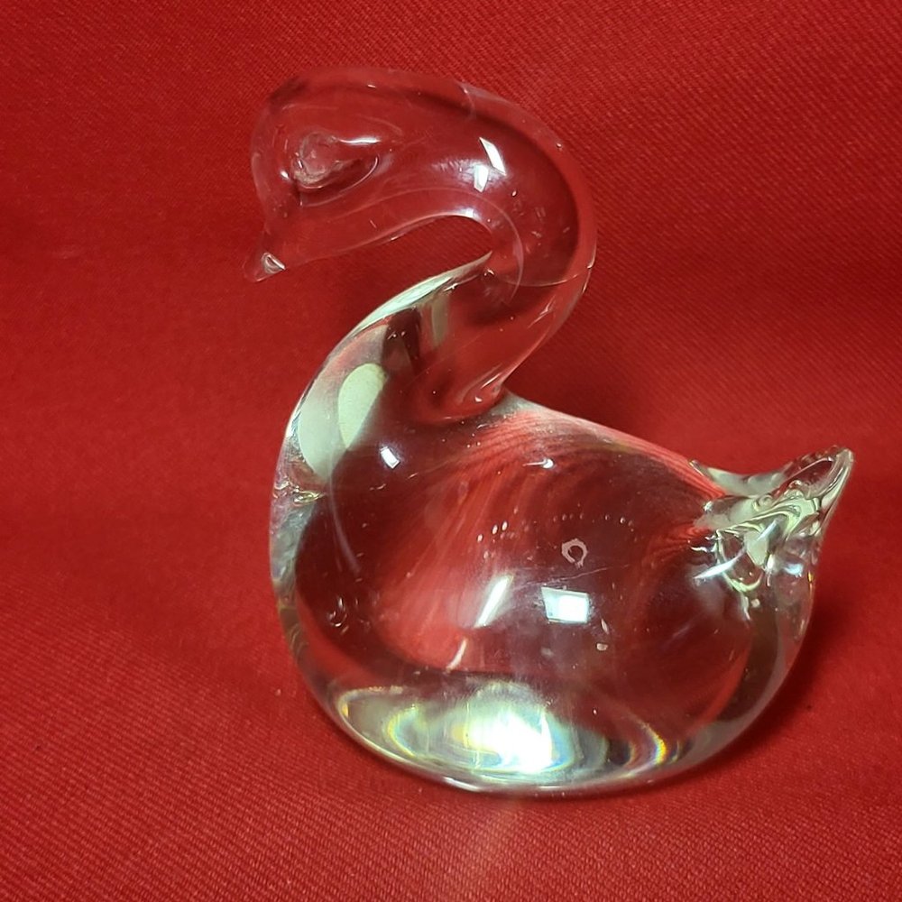 VTG Action International Solid Clear Art Glass Swan Paperweight Decor Figurine